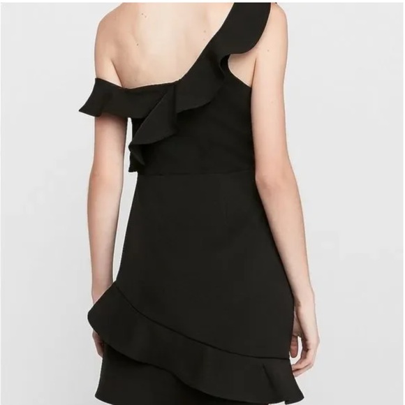 Express off-shoulder ruffle black mini dress - Picture 2 of 6